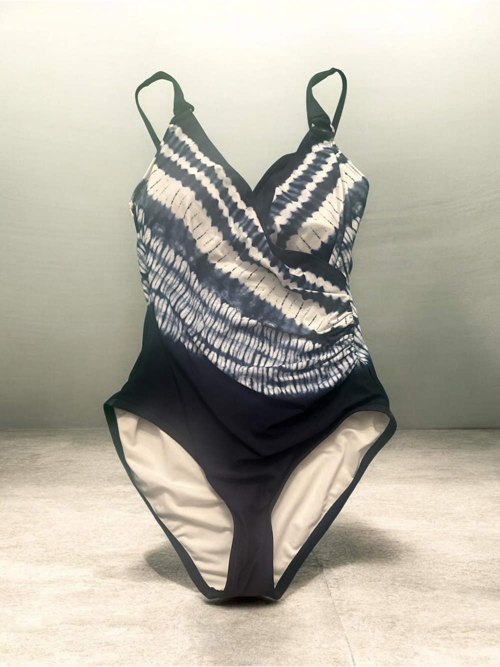 MICHAEL Michael Kors Navy and White Wrap-Front One-Piece Swimsuit